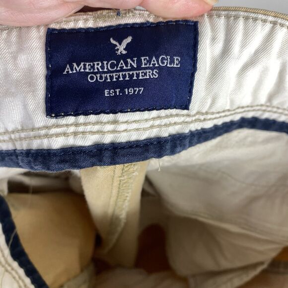 American Eagle Pants Mens 32x32 Tan Beige Original Straight Chino Khakis Preppy - Picture 5 of 7